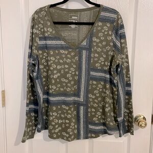 SONOMA Long sleeve Floral V Neck Top, Size XL